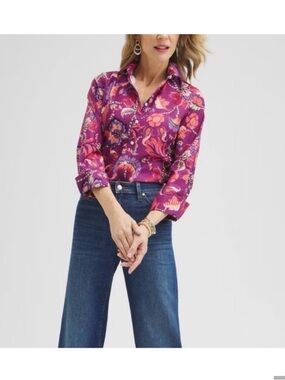 Chicos 16 non-iron paisley cotton spandex plus size button down classic blouse